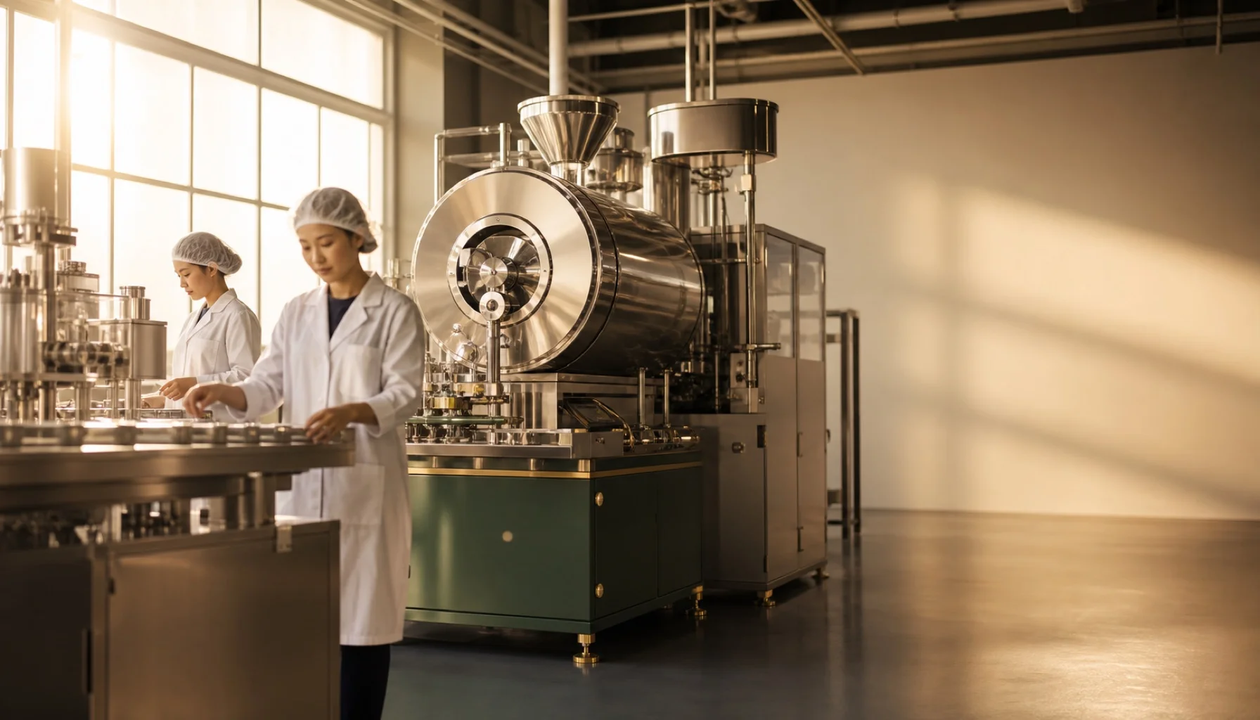 Nature World Pharma production floor — pharmaceutical manufacturing line in operation